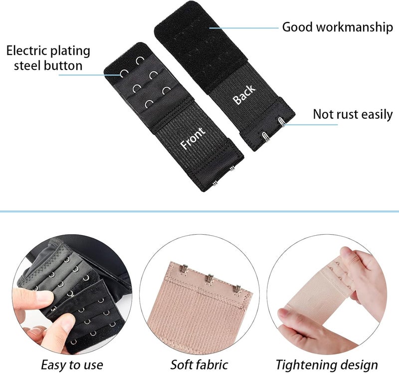 MaehSab 32 Pcs Bra Extenders, Women Ladies Soft Comfortable Stretchy Back Bra Band Extension 2 Hooks / 3 Hooks, Lingeries Bra Strap Extender (Black,Khaki) - Image 3